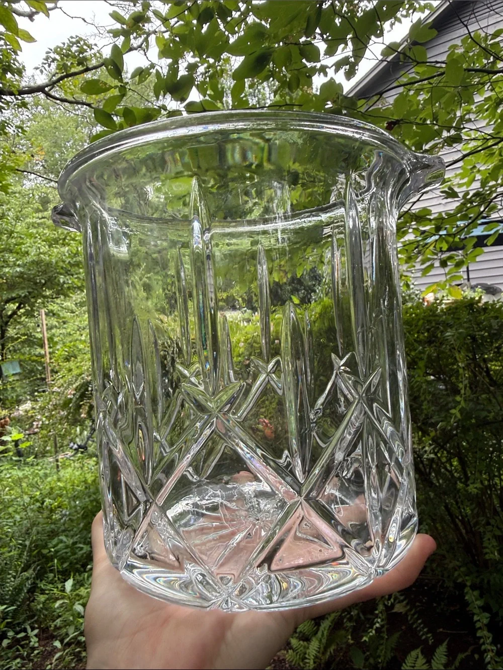 Gorham Lady Anne Lead Crystal Ice Bucket with Silver Plate Tongs